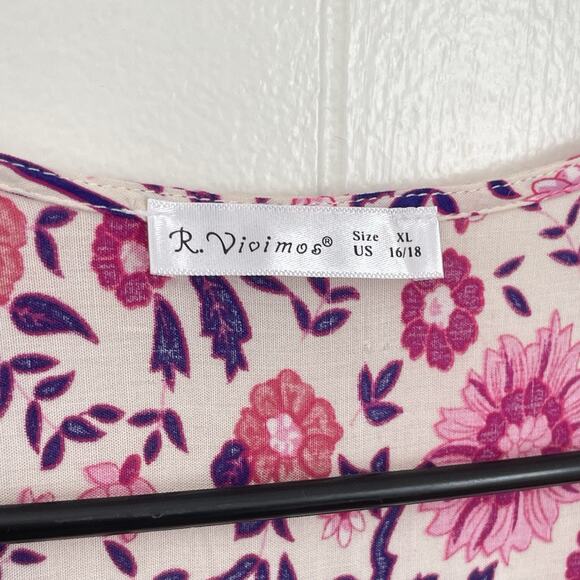 Maxi Dress XL Pink Purple Floral Prairie Boho Waist Tie Flowy Hippie Festival - Picture 4 of 11